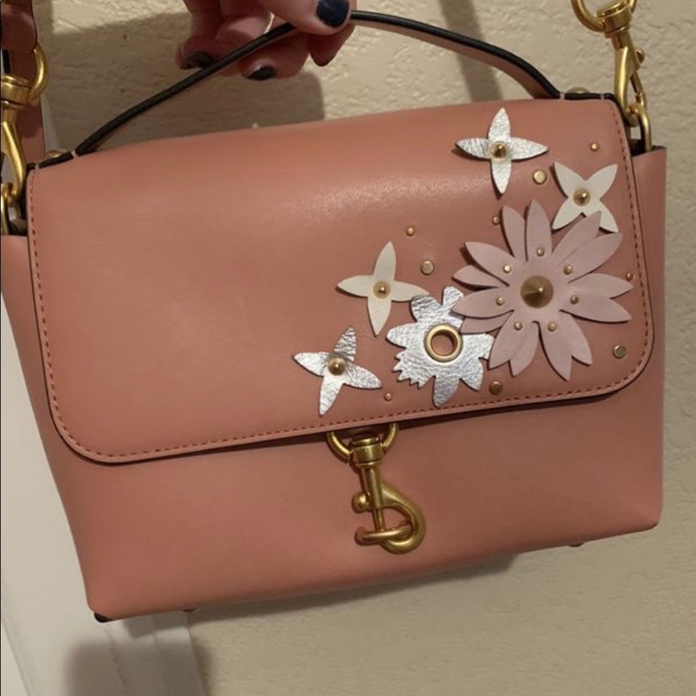 Rebecca Minkoff pink leather flower crossbody bag